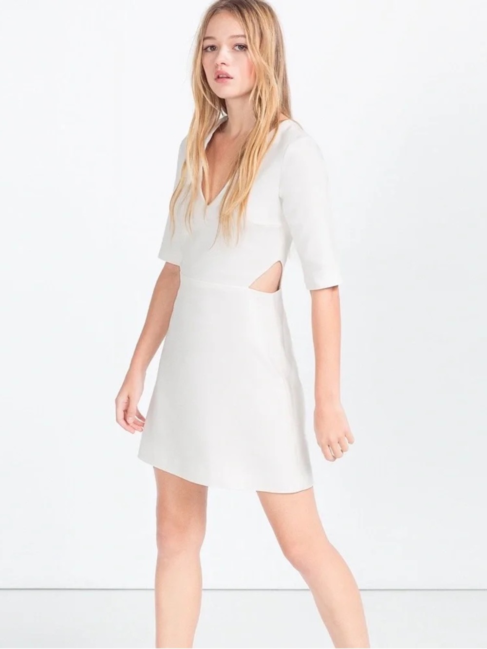 Zara Cream Cut-Out V-Neck Dress